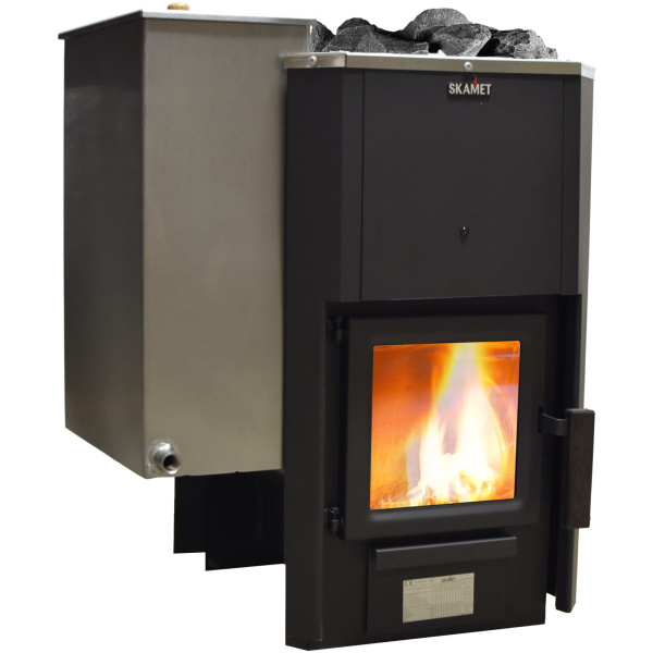 Skamet P-12040 VRV puuküttega saunaahi 40 L roostevabast veepaagiga vasakul